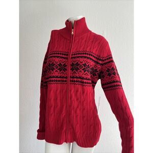 Lauren Ralph Lauren Women’s XL Red snowflake Holiday Zip Up Sweater Winter